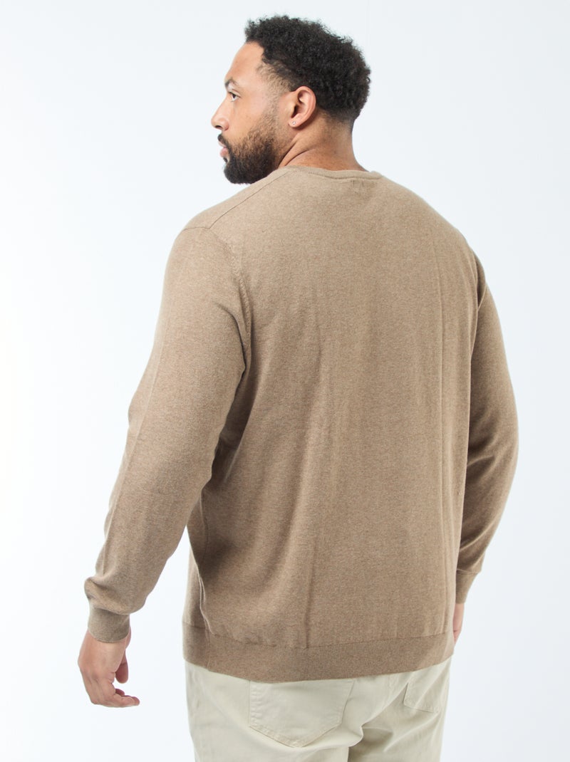 Maglione scollo a V in maglia fine Marrone - Kiabi
