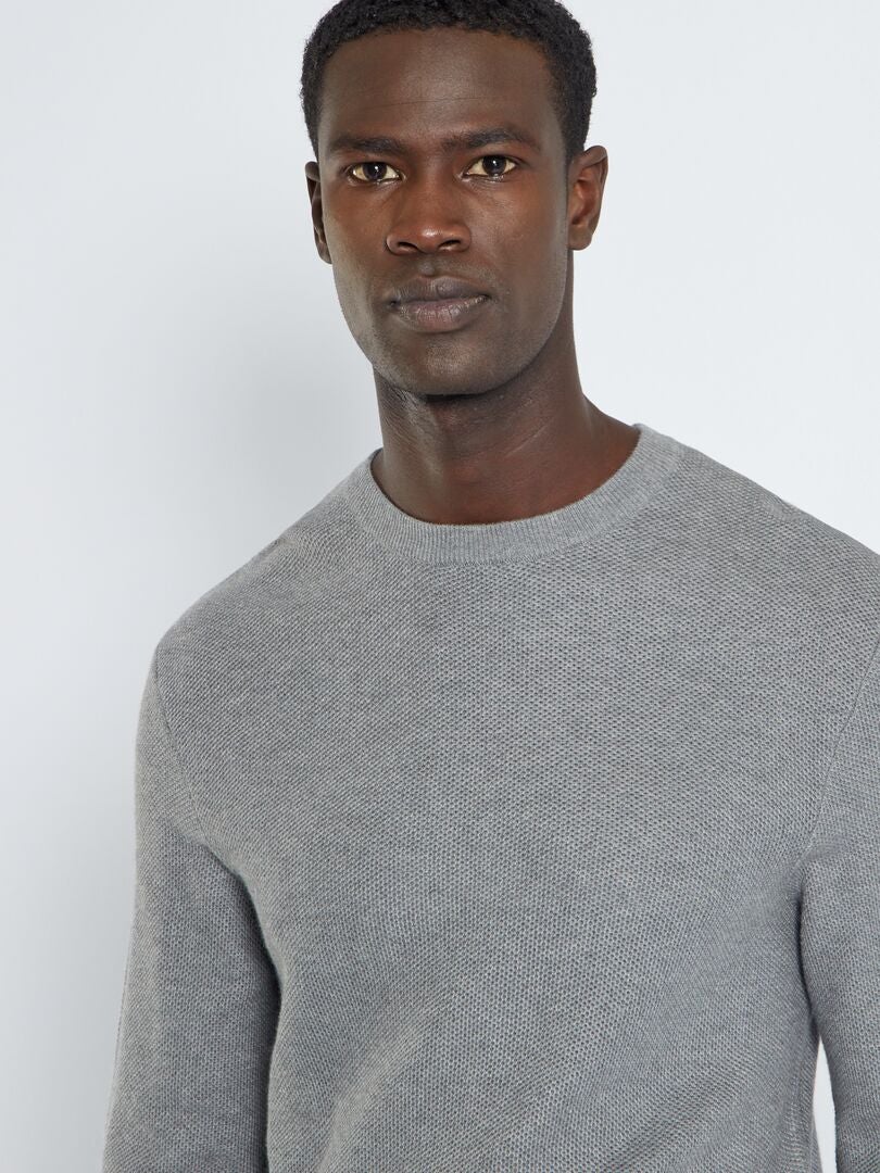 Maglione scollo tondo a nido d'ape GRIGIO - Kiabi