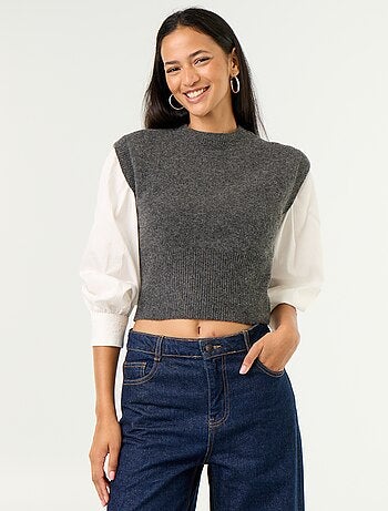 Maglione senza maniche a maglia grossa