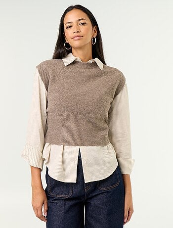 Maglione senza maniche a maglia grossa