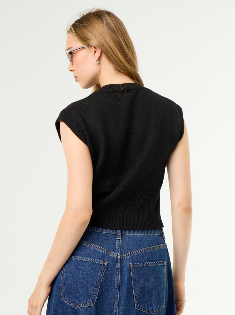 Maglione senza maniche a maglia grossa Nero - Kiabi
