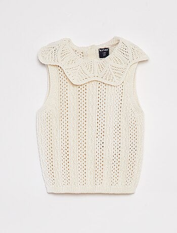 Maglione senza maniche con collo fantasia