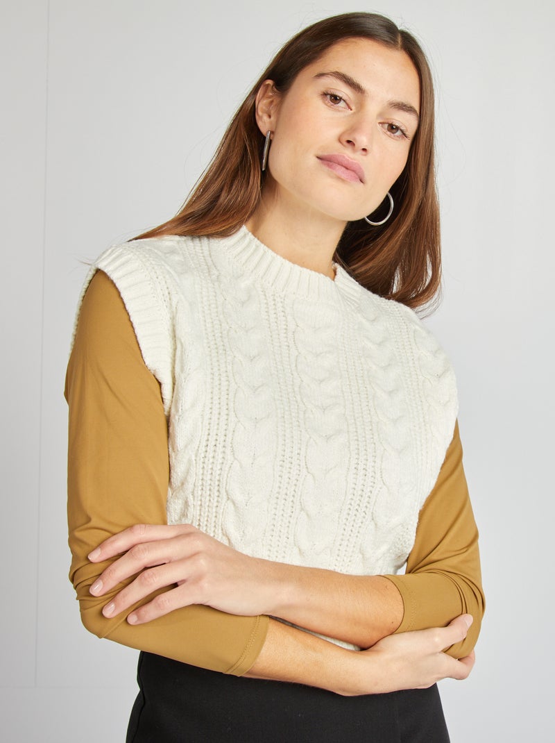 Maglione senza maniche con intrecci BIANCO - Kiabi
