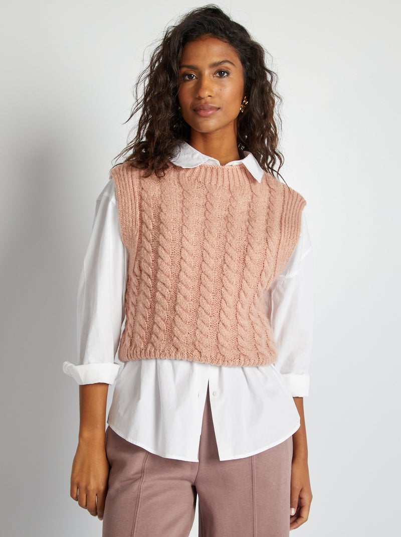 Maglione senza maniche con intrecci ROSA - Kiabi