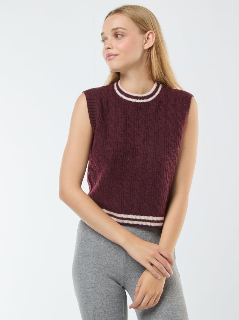 Maglione senza maniche con intrecci Rosso - Kiabi