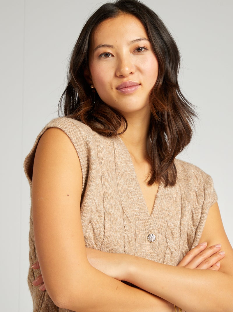 Maglione senza maniche con lavorazione a trecce BEIGE - Kiabi