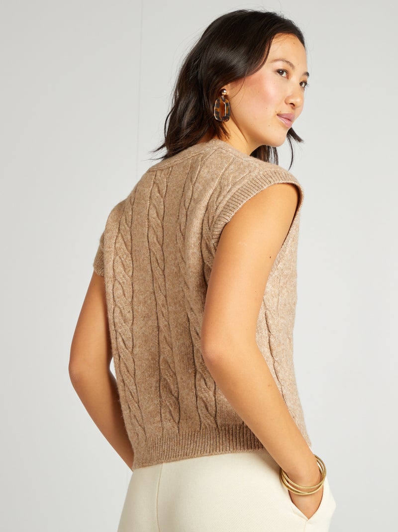 Maglione senza maniche con lavorazione a trecce BEIGE - Kiabi