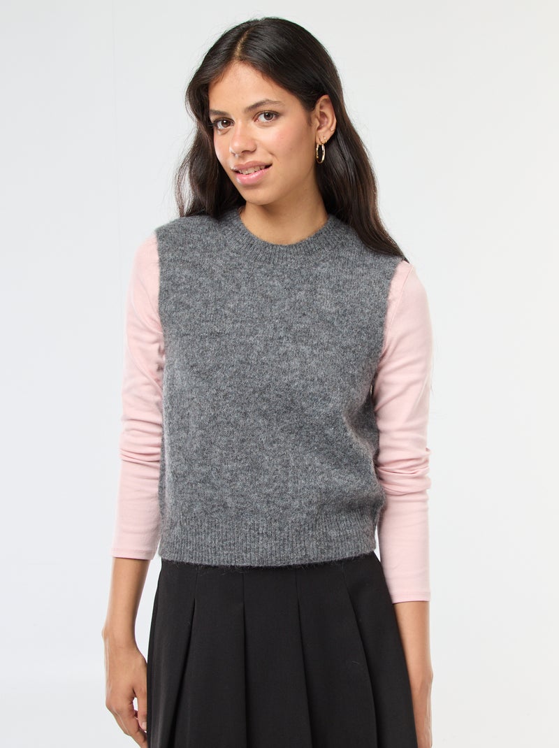 Maglione senza maniche in lana e mohair misto Grigio - Kiabi