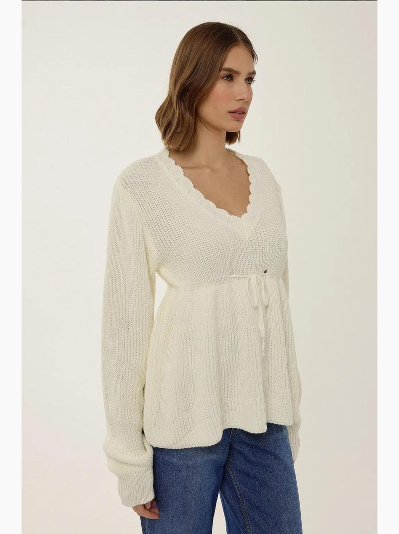 Maglione sliced con scollo a v e dettaglio annodato hiccup Beige naturale - Kiabi