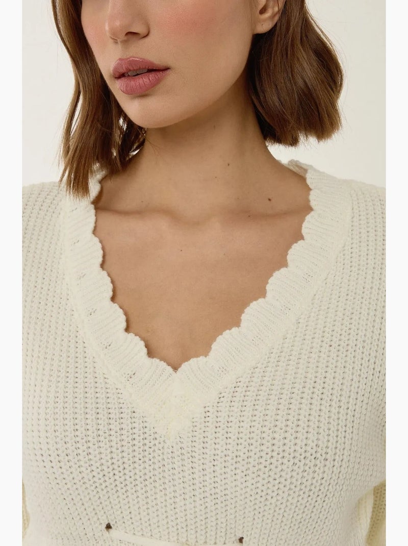 Maglione sliced con scollo a v e dettaglio annodato hiccup Beige naturale - Kiabi