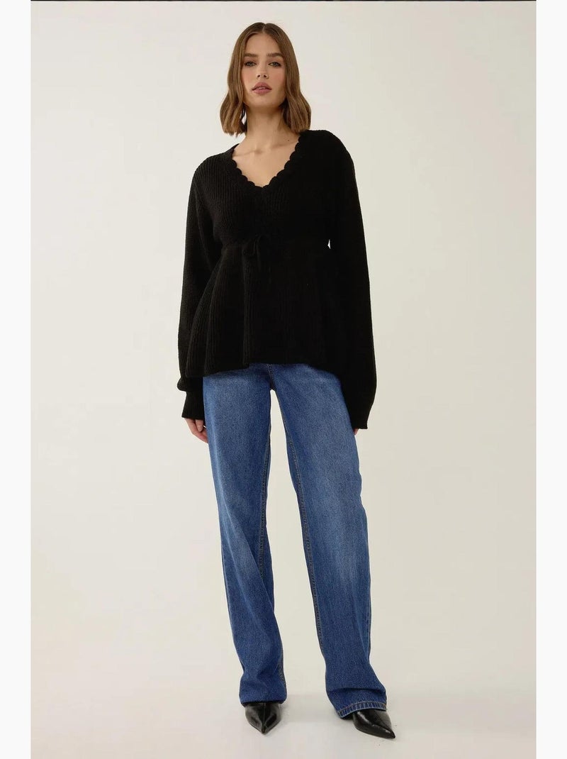 Maglione sliced con scollo a v e dettaglio annodato hiccup Nero - Kiabi