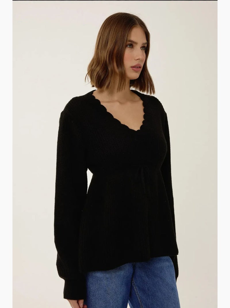 Maglione sliced con scollo a v e dettaglio annodato hiccup Nero - Kiabi