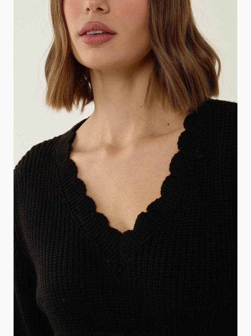 Maglione sliced con scollo a v e dettaglio annodato hiccup Nero - Kiabi