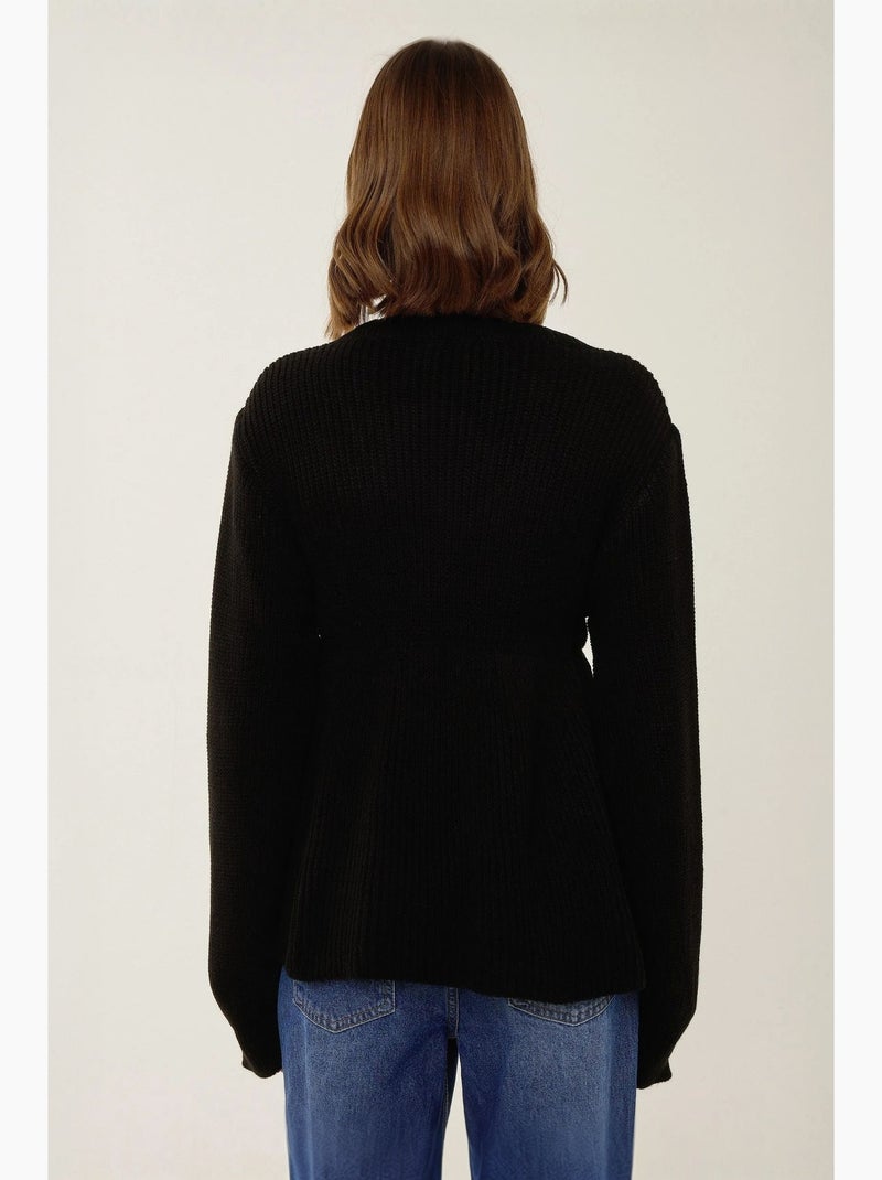 Maglione sliced con scollo a v e dettaglio annodato hiccup Nero - Kiabi