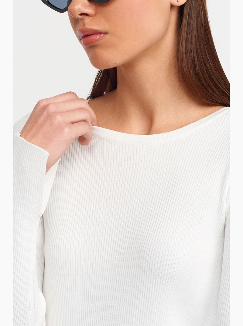 Maglione slim fit a coste con scollo a barca dilvin Bianco - Kiabi
