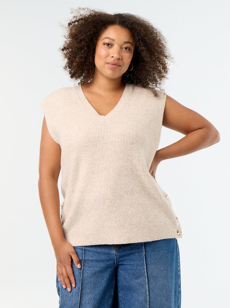 Maglione smanicato con gioielli fantasia dorati Beige - Kiabi
