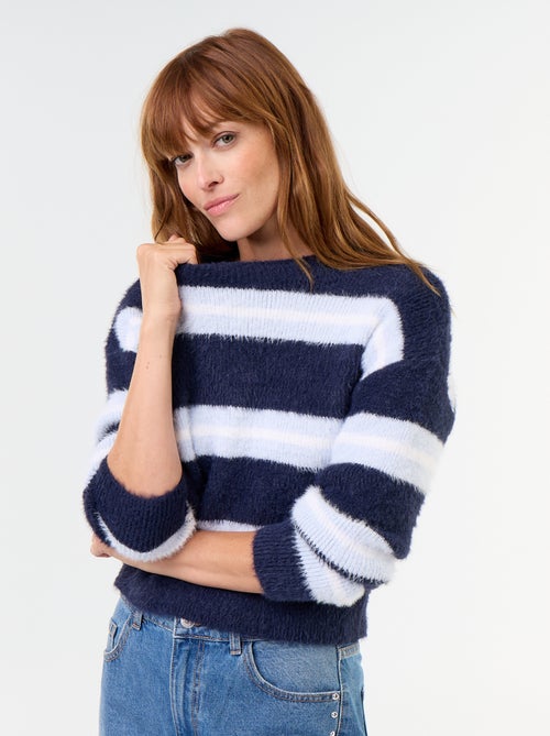 Maglione soffice a righe a girocollo - Kiabi