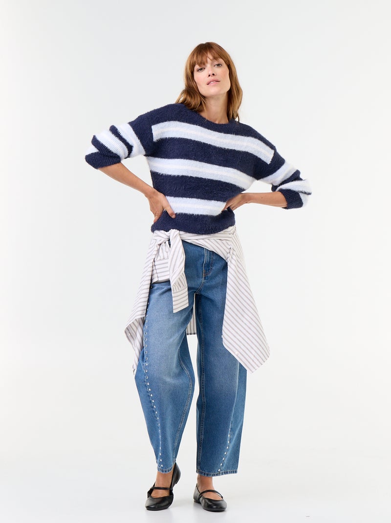 Maglione soffice a righe a girocollo Blu - Kiabi
