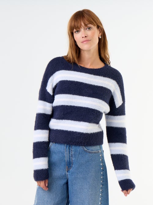 Maglione soffice a righe a girocollo - Kiabi