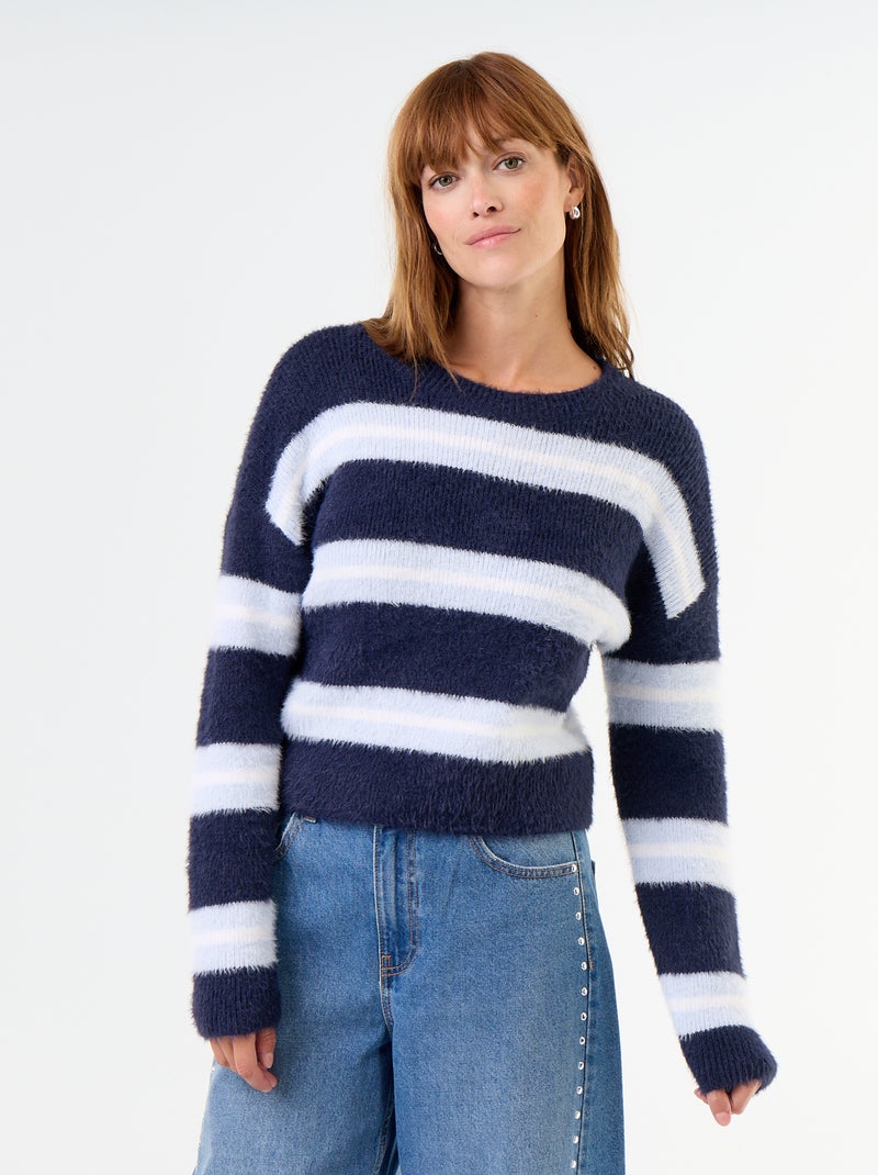 Maglione soffice a righe a girocollo Blu - Kiabi