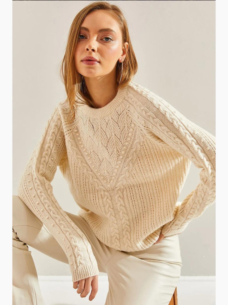 Maglione spesso a girocollo con motivo lucci Bianco sporco - Kiabi