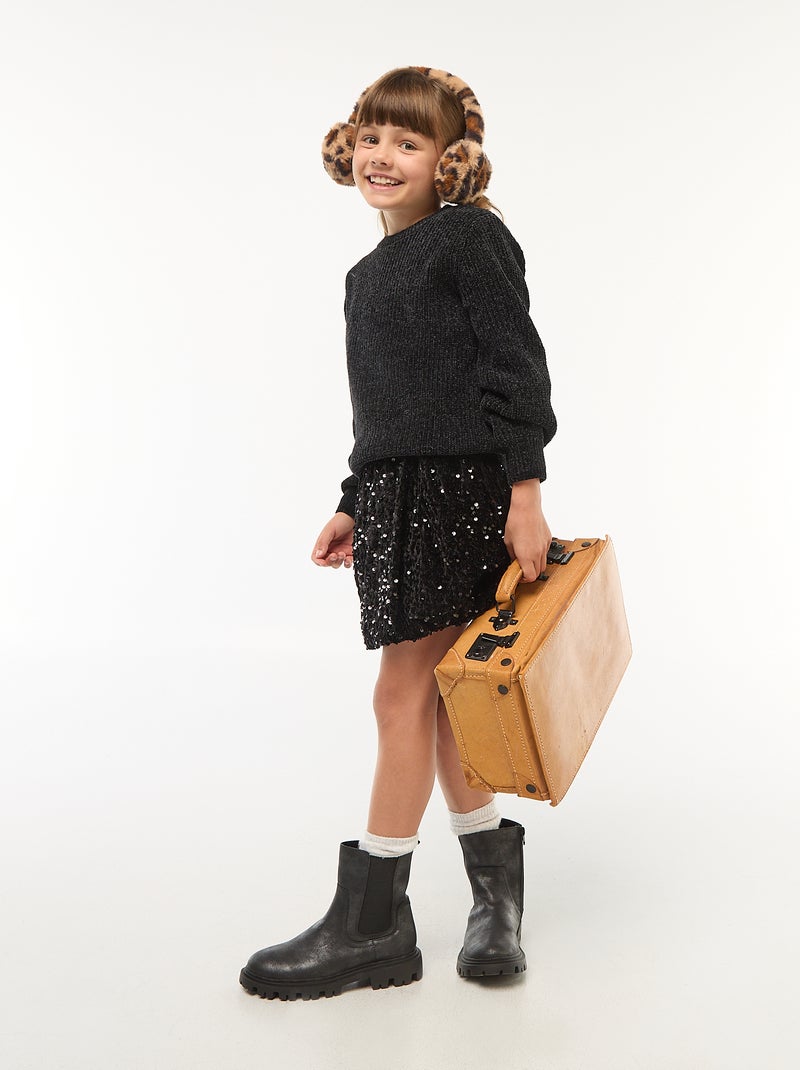 Maglione spesso in maglia ciniglia Nero - Kiabi