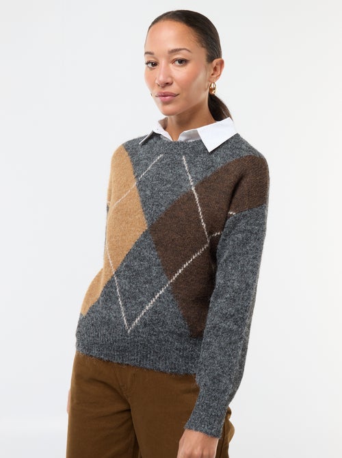Maglione stampato a quadri jacquard - Kiabi