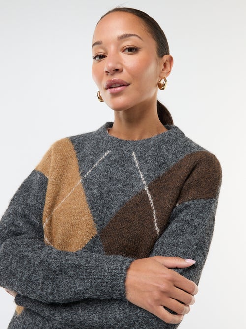 Maglione stampato a quadri jacquard - Kiabi