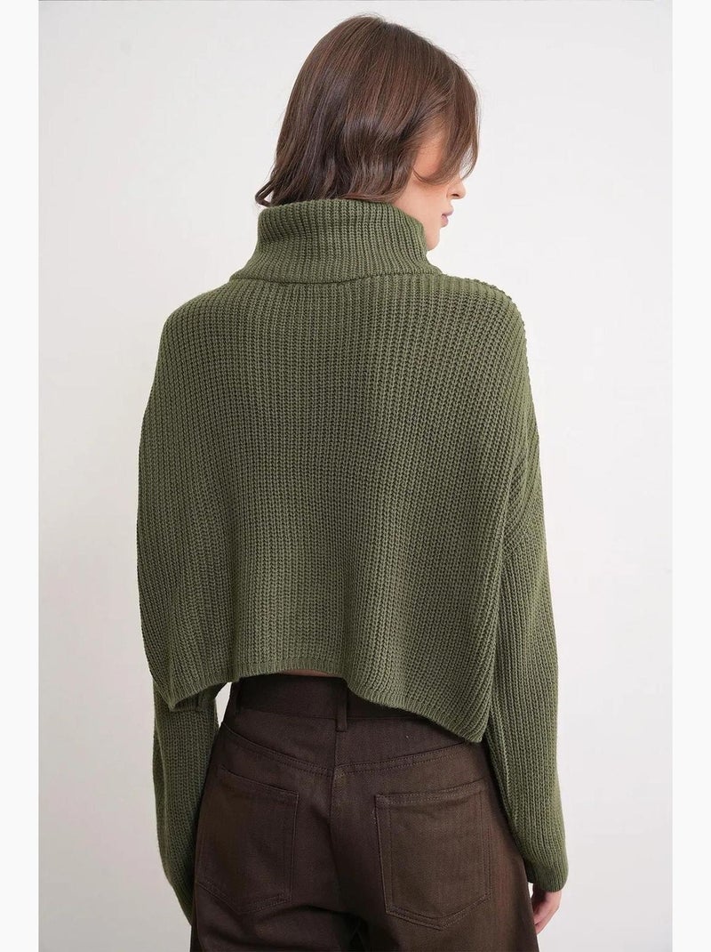 Maglione testurizzato a maniche lunghe con collo con zip mixray Cachi - Kiabi