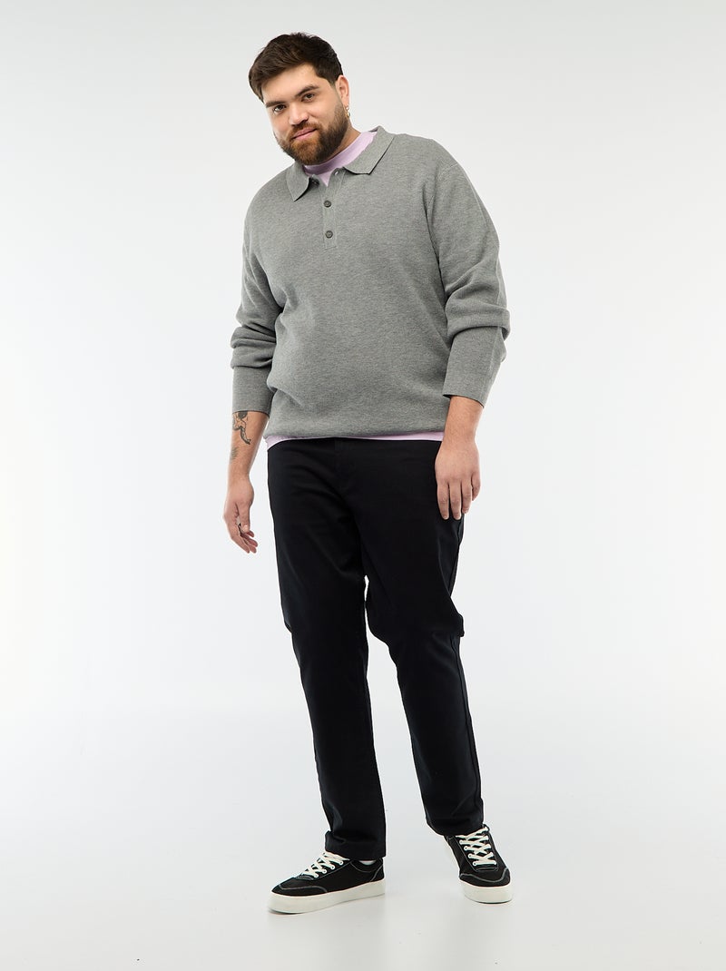 Maglione tinta unita collo polo abbottonato Grigio - Kiabi