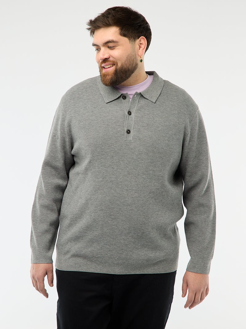 Maglione tinta unita collo polo abbottonato Grigio - Kiabi