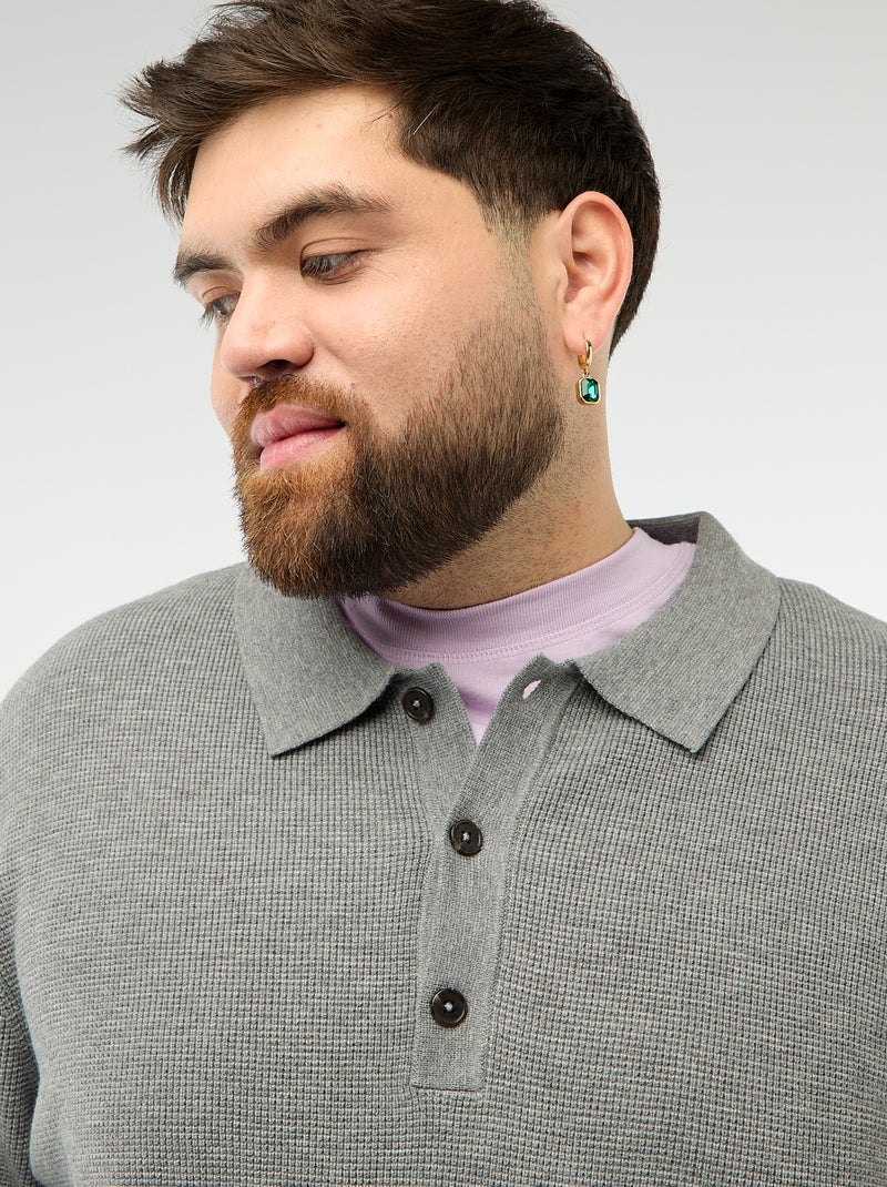 Maglione tinta unita collo polo abbottonato Grigio - Kiabi
