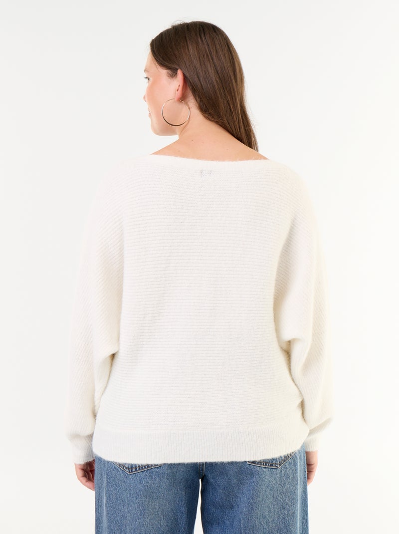 Maglione tinta unita con scollo a barca e giromanica scesi Bianco - Kiabi