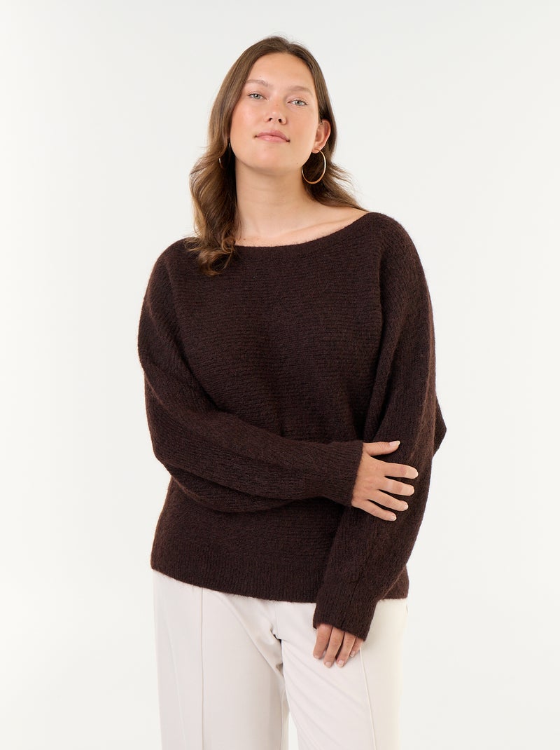 Maglione tinta unita con scollo a barca e giromanica scesi Marrone - Kiabi