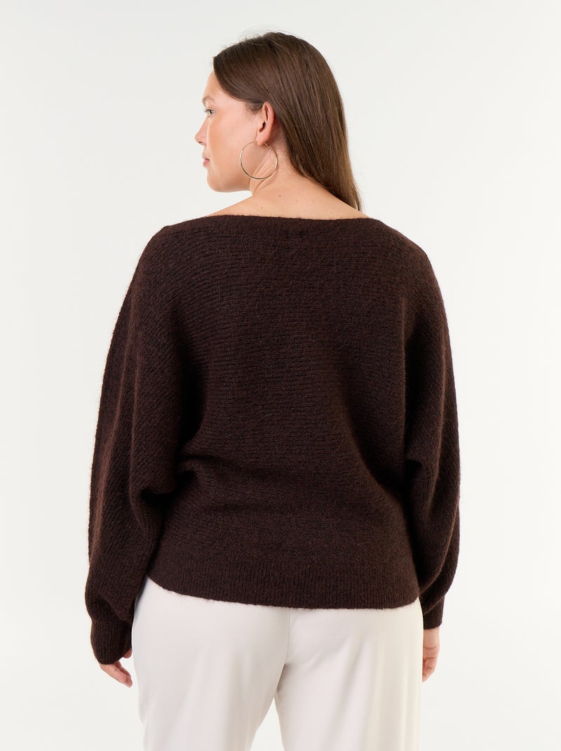 Maglione tinta unita con scollo a barca e giromanica scesi Marrone - Kiabi