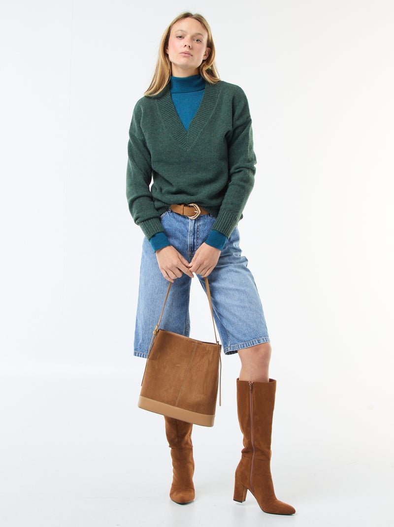 Maglione tinta unita con scollo a V Verde - Kiabi