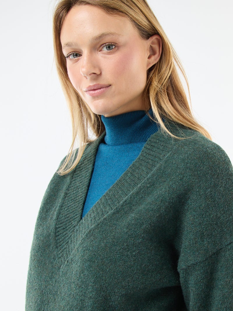 Maglione tinta unita con scollo a V Verde - Kiabi