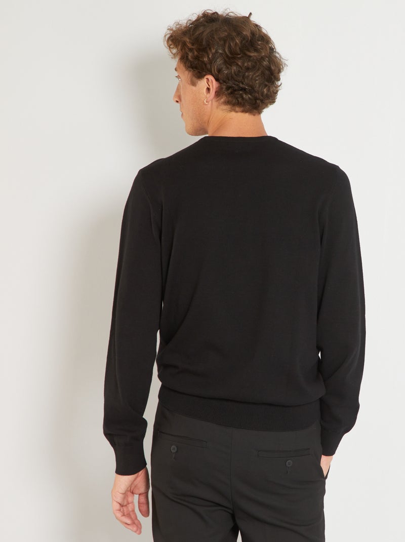Maglione tinta unita con scollo rotondo Nero - Kiabi