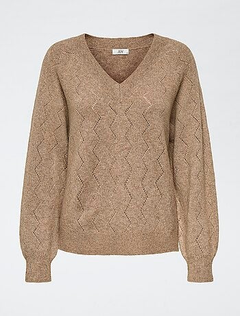 Maglione traforato con scollo a V 'Jdyaspen' tinta unita