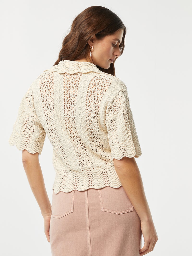 Maglione traforato con collo a polo Beige - Kiabi