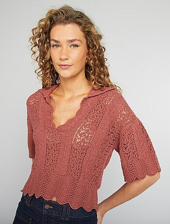 Maglione traforato con collo a polo