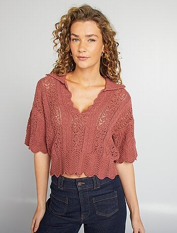 Maglione traforato con collo a polo