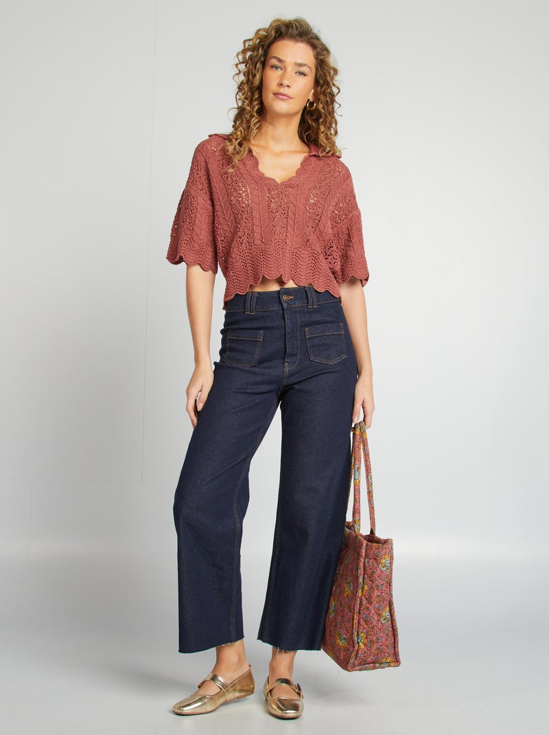 Maglione traforato con collo a polo Rosa - Kiabi