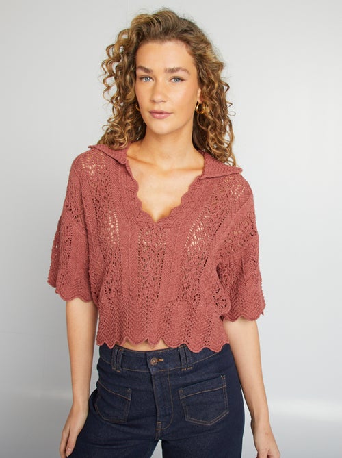 Maglione traforato con collo a polo - Kiabi