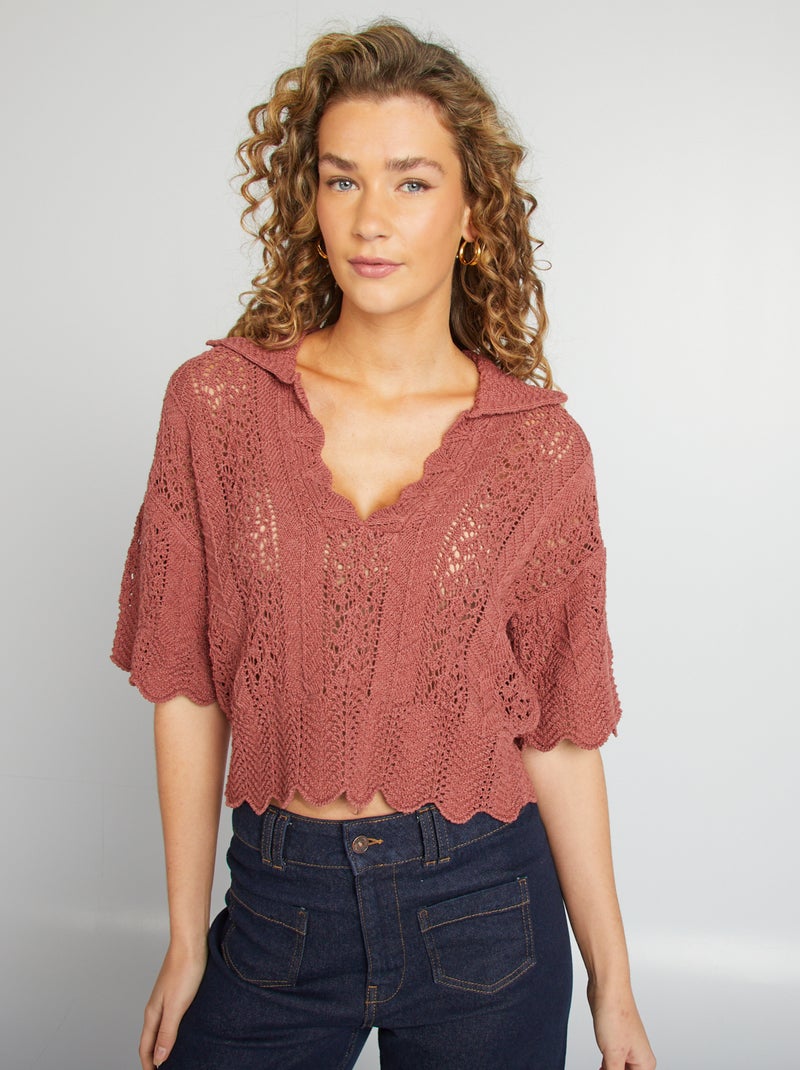 Maglione traforato con collo a polo Rosa - Kiabi