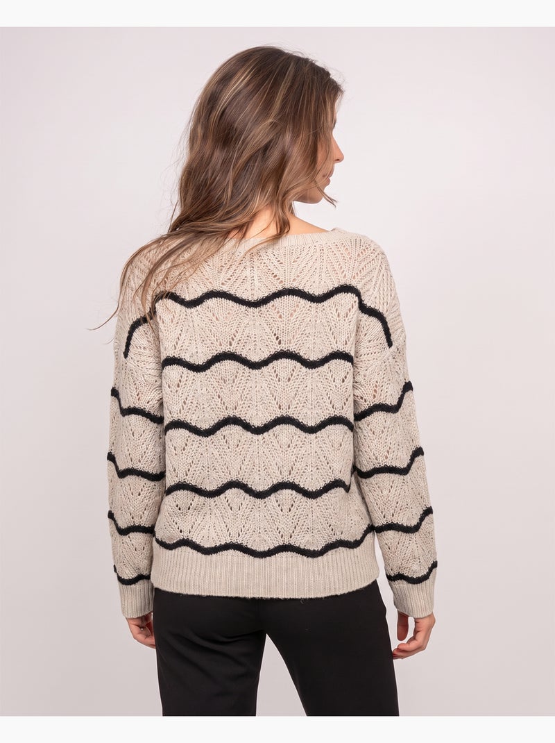 Maglione traforato con onde a contrasto korlia Ecru - Kiabi