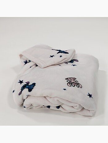 Manta con Capucha Franela Disney Stitch & Angel 120x150cm – Estrellas Rosa Pálido – 100% Poliéster –