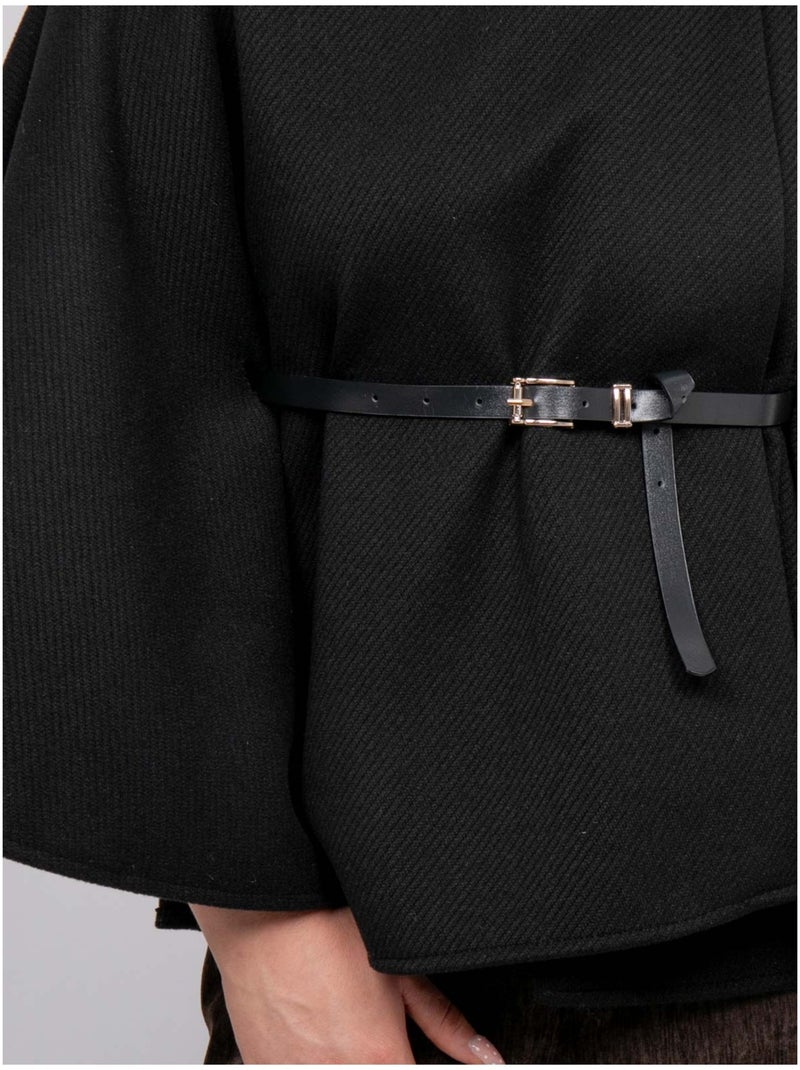 Mantella con cintura, collo alto e maniche svasate urolie Nero - Kiabi