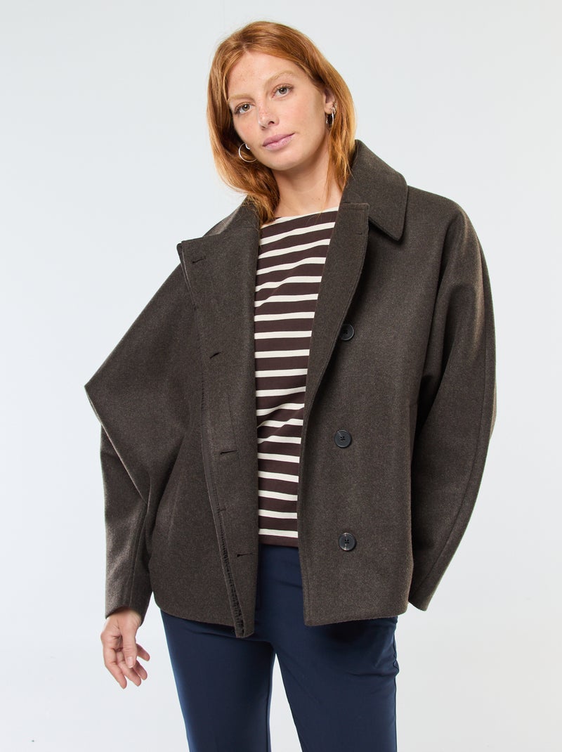 Mantello a poncho effetto lana Marrone - Kiabi