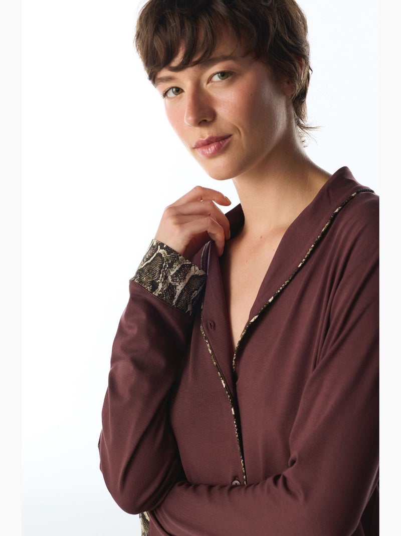 Margot pigiama con camicia e pantaloni a maniche lunghe, stampa serpente penti Rosso bordeaux - Kiabi